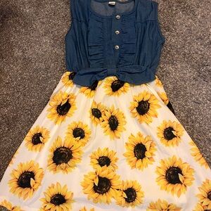 Sunflower Delight Kids Dress with Denim Top
